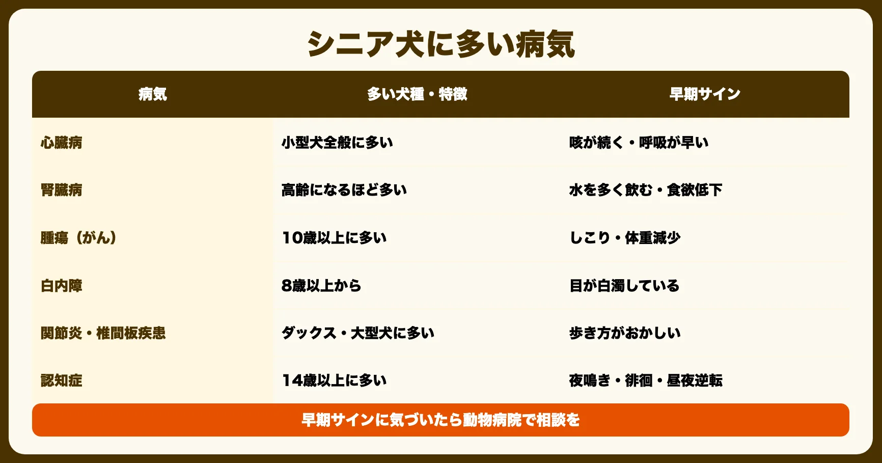 シニア犬に多い病気と早期サイン